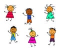 Various children play on a white background. Cartoon. Vector